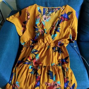 Plus Surplice Front Floral Print Dress